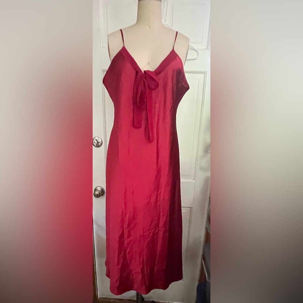 Vintage Red Satin Midi Lingerie Slip Dress